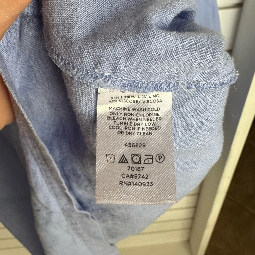 LOFT Blue Linen Puff Sleeve Blouse